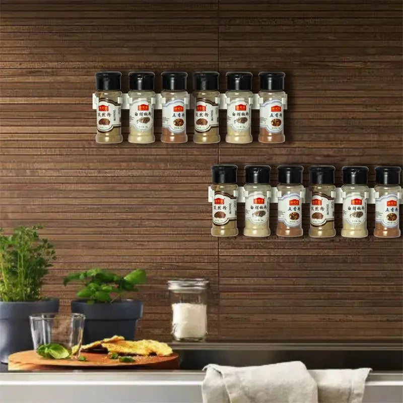2x Grey Wall-Mounted Spice Jar Rack
