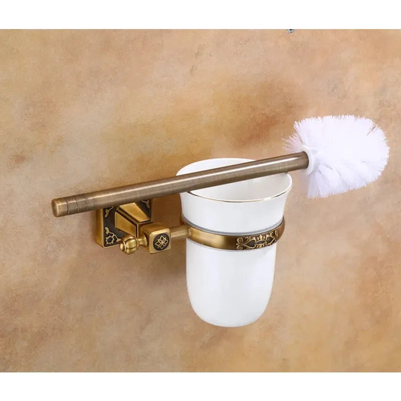 Antique Wall-Mounted Toilet Brush Holder Set
