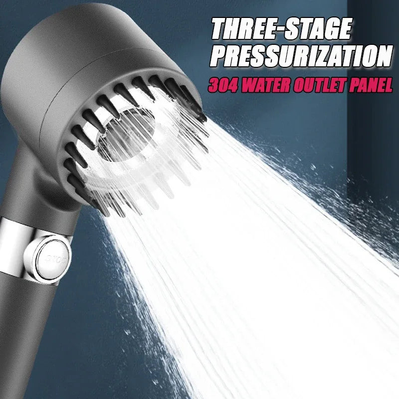 3-Mode High Pressure Shower Head with Massage Brush